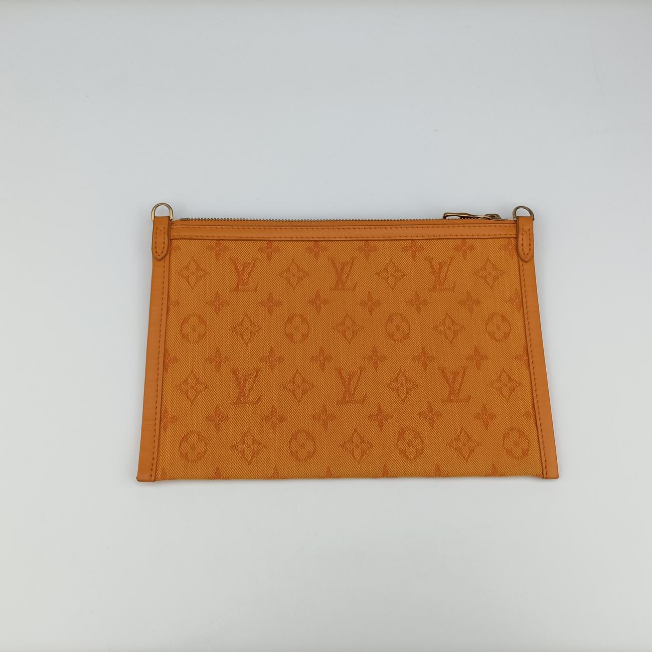 Pre-owned Louis Vuitton Flat Messenger Gray×Orange Monogram canvas x Monogram denim M44640 shoulderbag | stylenewstar