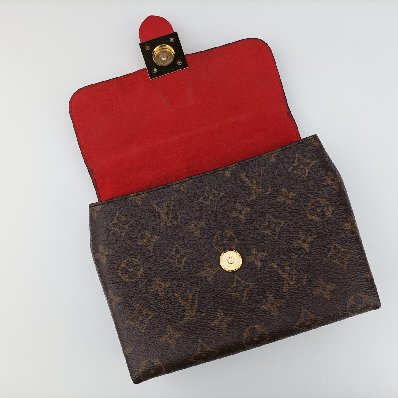 Pre-owned Louis Vuitton Rocky BB Monogram/Brown x Red Monogram canvas x calf leather M44322 shoulderbag | stylenewstar
