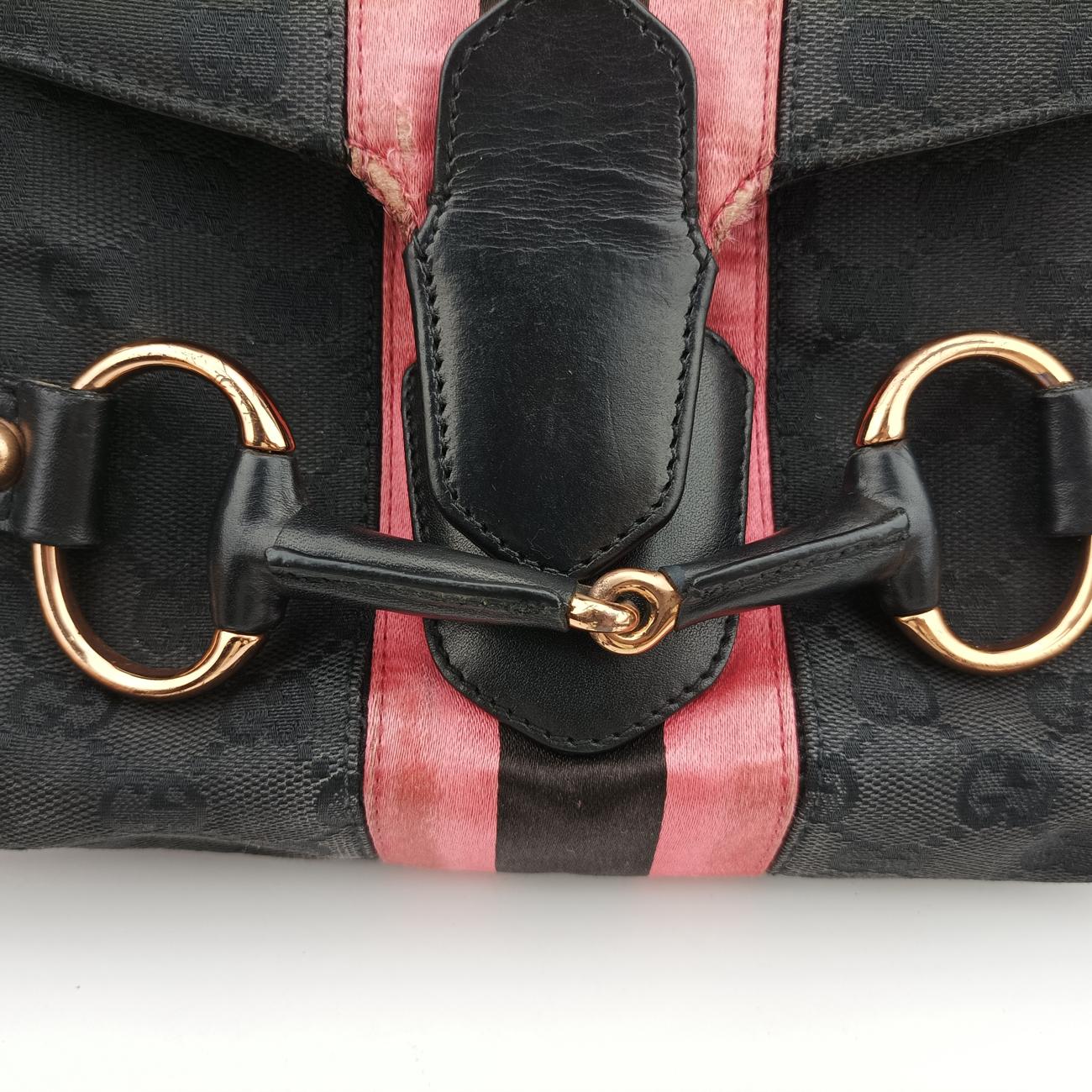 Secondhand Gucci Horsebit Black Canvas × Velour 129699 handbag | stylenewstar