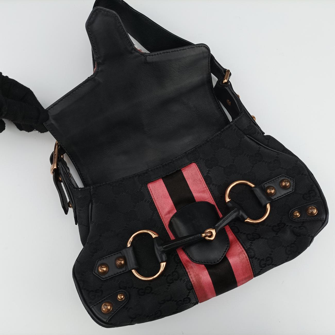 Secondhand Gucci Horsebit Black Canvas × Velour 129699 handbag | stylenewstar