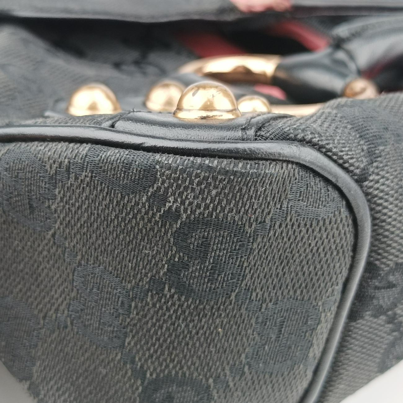 Secondhand Gucci Horsebit Black Canvas × Velour 129699 handbag | stylenewstar