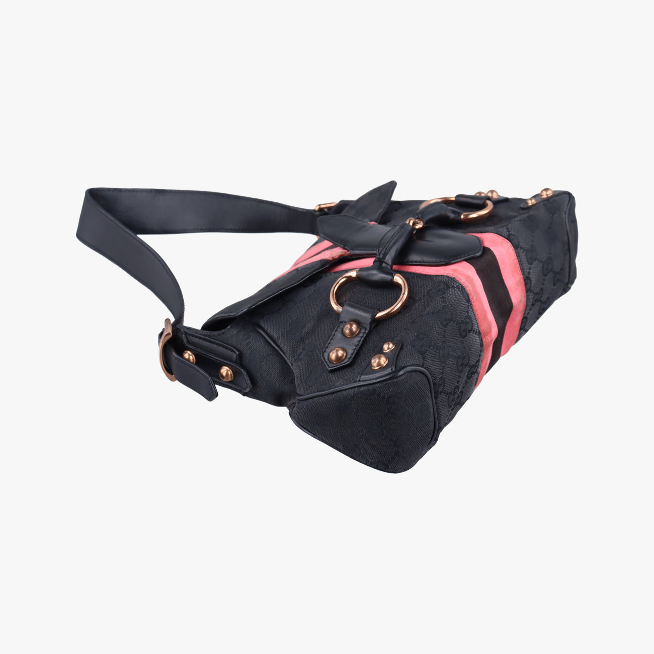 Secondhand Gucci Horsebit Black Canvas × Velour 129699 handbag | stylenewstar