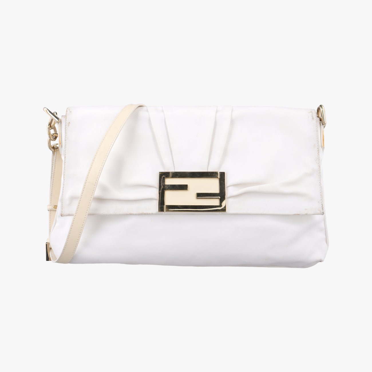 Pre-owned Fendi Mia Flap White Canvas 8BT163 shoulderbag | stylenewstar