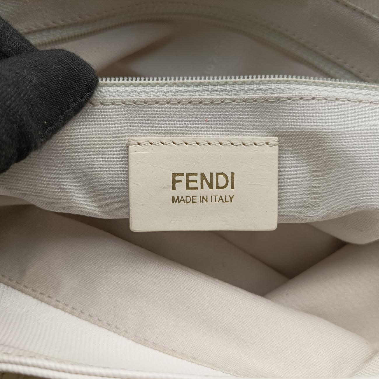 Pre-owned Fendi Mia Flap White Canvas 8BT163 shoulderbag | stylenewstar