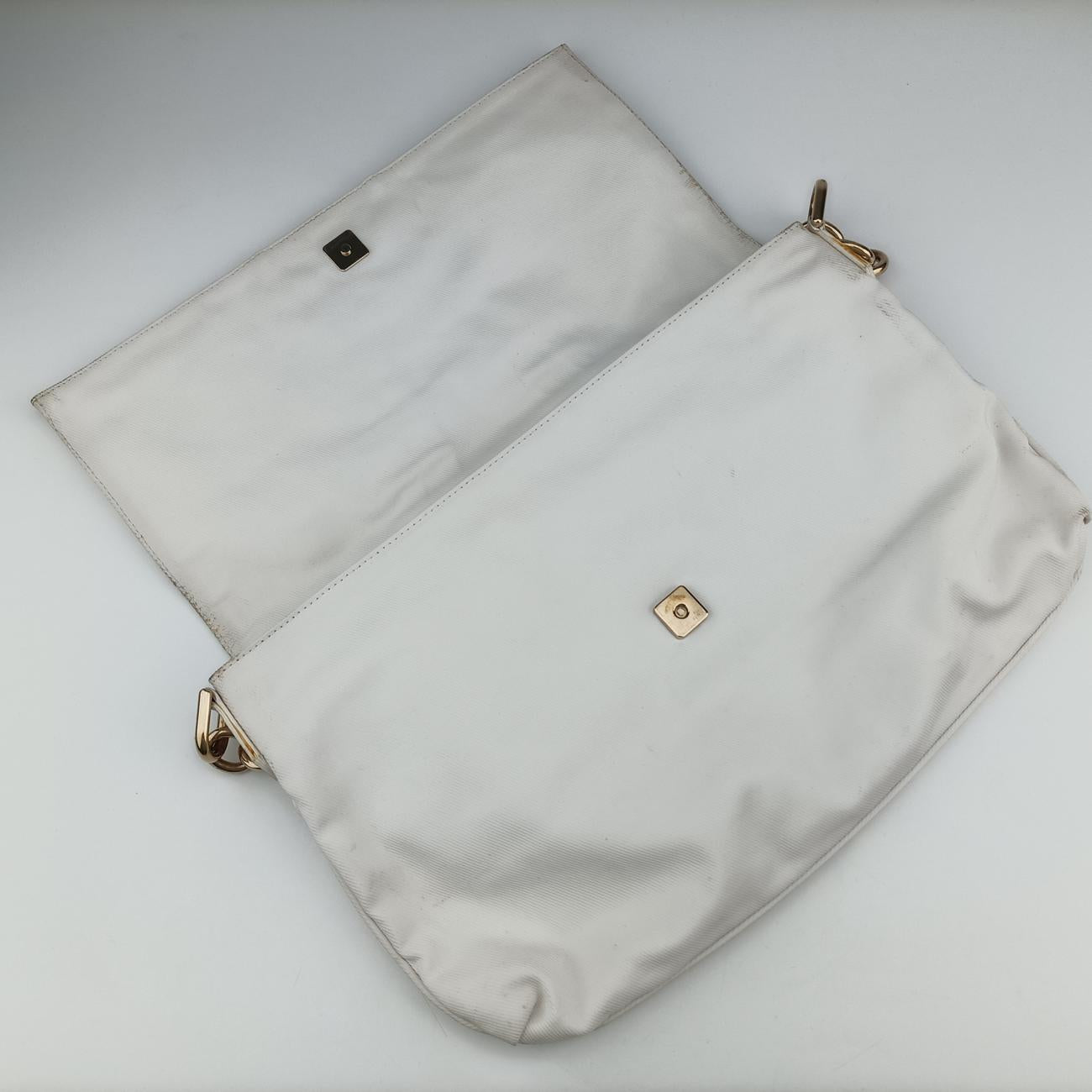 Pre-owned Fendi Mia Flap White Canvas 8BT163 shoulderbag | stylenewstar