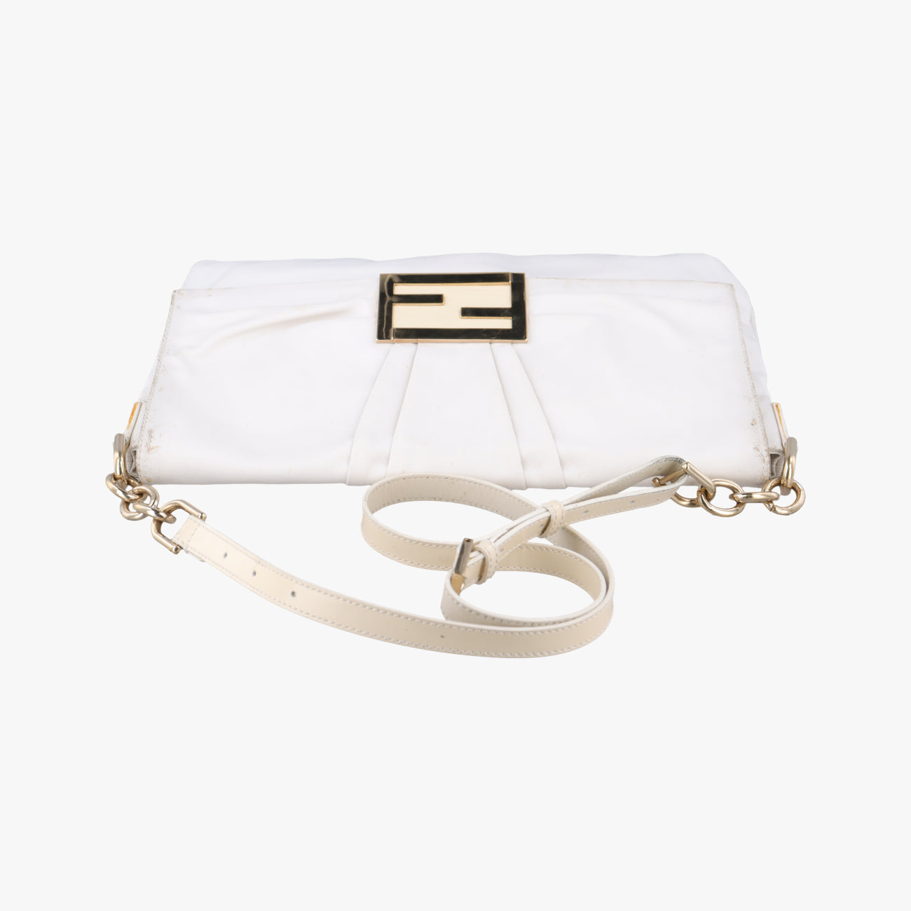 Pre-owned Fendi Mia Flap White Canvas 8BT163 shoulderbag | stylenewstar