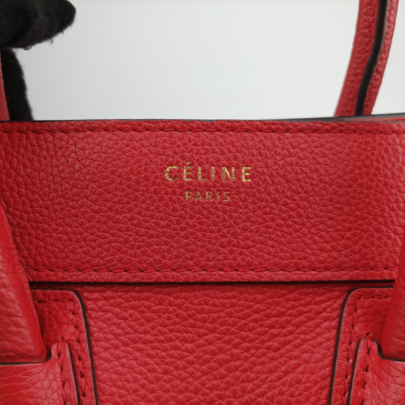 Pre-owned Celine Luggage Micro shopper Red Leather  handbag | stylenewstar