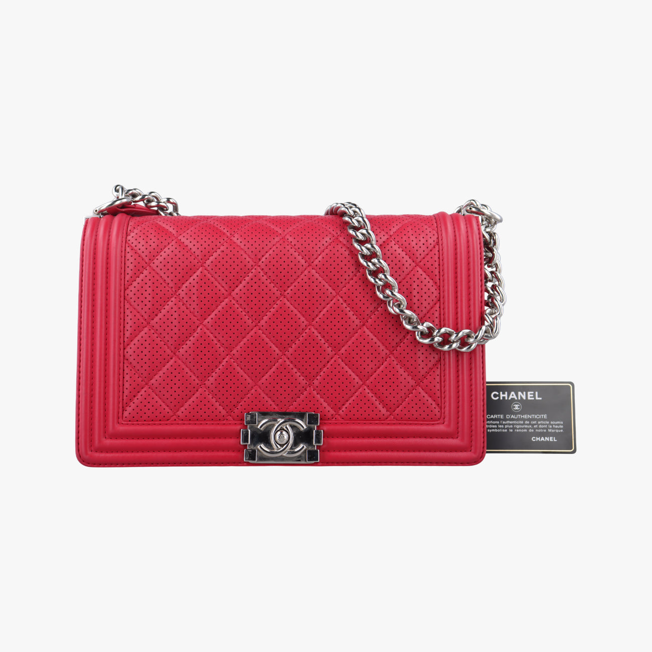 Pre-owned Chanel Boy Chanel Matelasse Coco Mark Red lambskin A90164 shoulderbag | stylenewstar