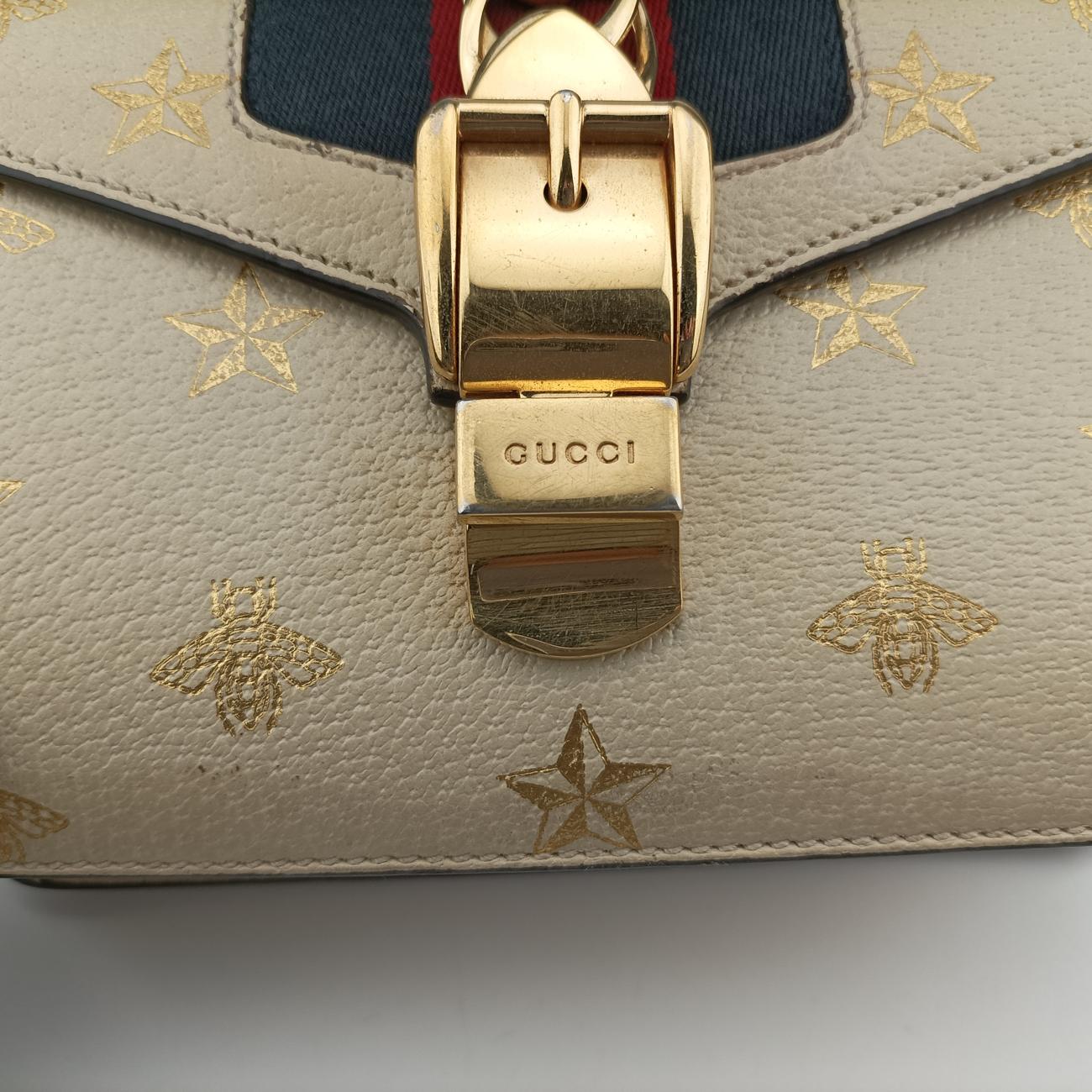 Pre-owned Gucci Sylvie White x Navy x Red Leather 470270 shoulderbag | stylenewstar