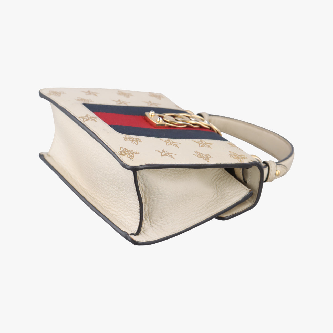 Pre-owned Gucci Sylvie White x Navy x Red Leather 470270 shoulderbag | stylenewstar