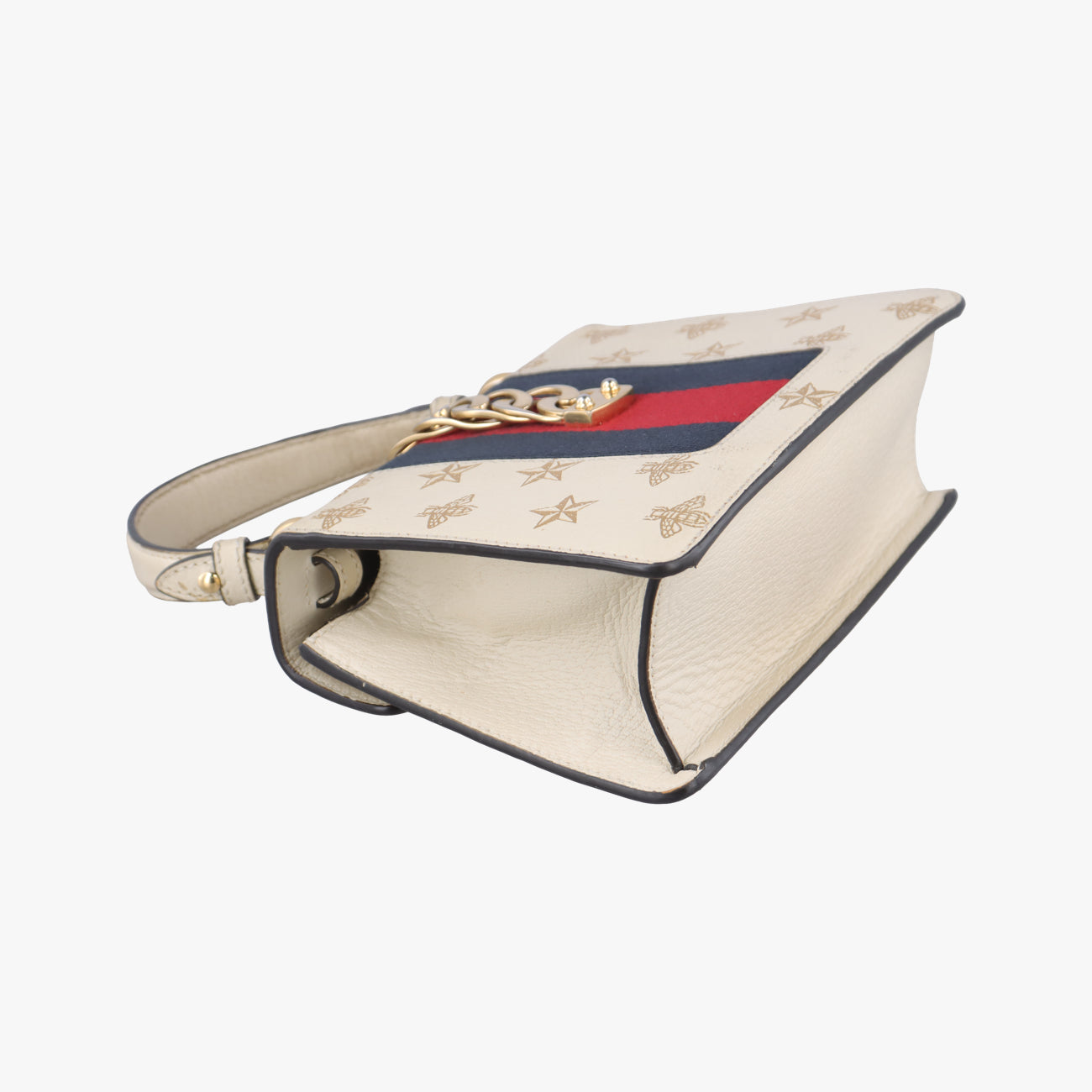 Pre-owned Gucci Sylvie White x Navy x Red Leather 470270 shoulderbag | stylenewstar