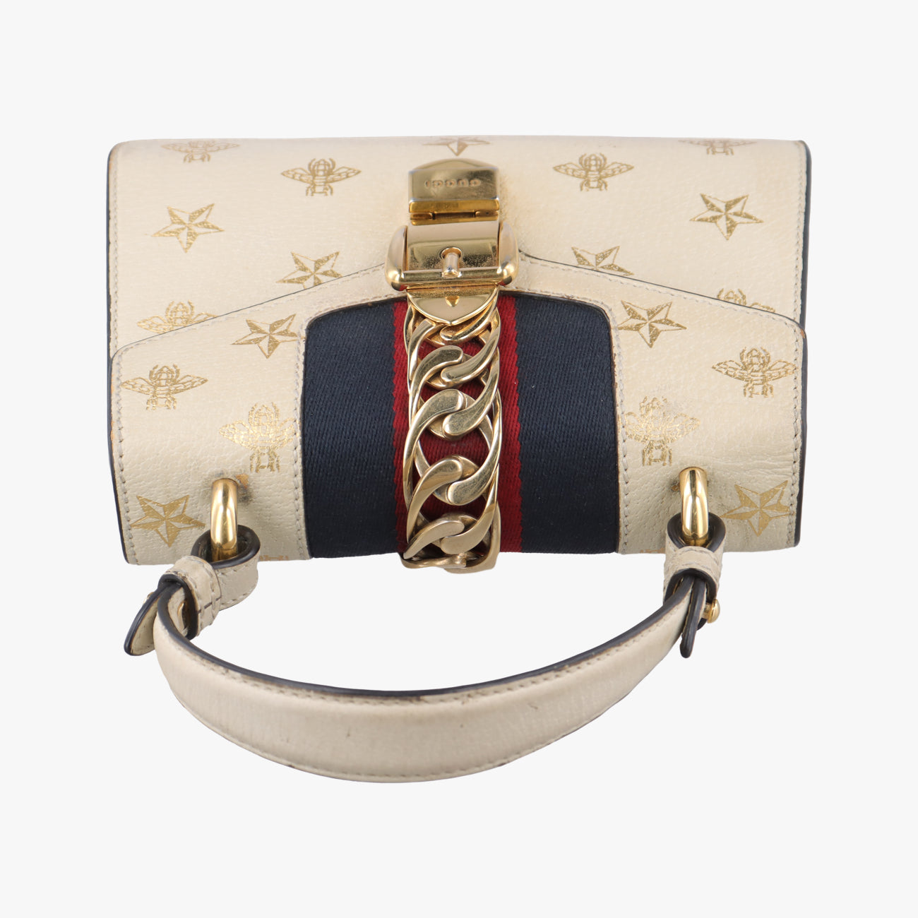 Pre-owned Gucci Sylvie White x Navy x Red Leather 470270 shoulderbag | stylenewstar