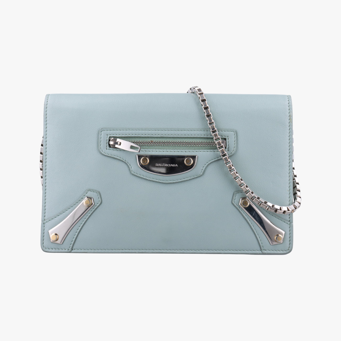 Pre-owned Balenciaga Metal Plate City Chain Blue Leather  shoulderbag | stylenewstar