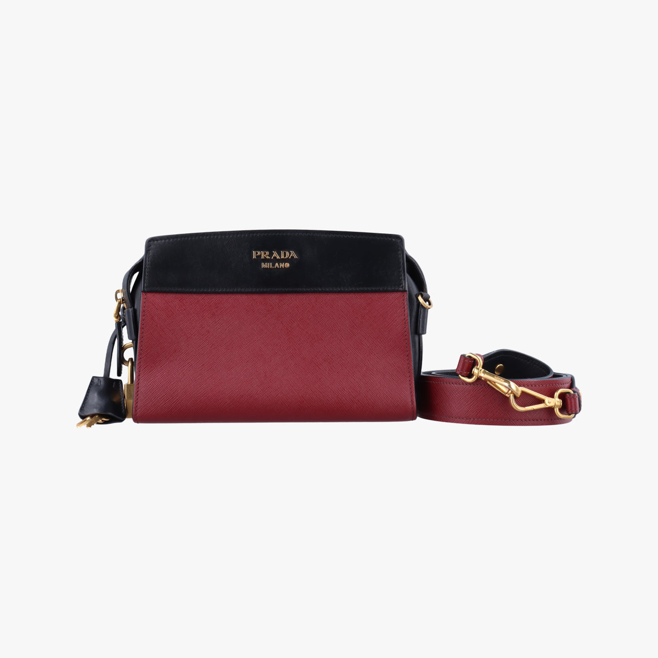 Pre-owned Prada Esplanade Black×Red SAFFIANO Leather 1BH043 shoulderbag | stylenewstar