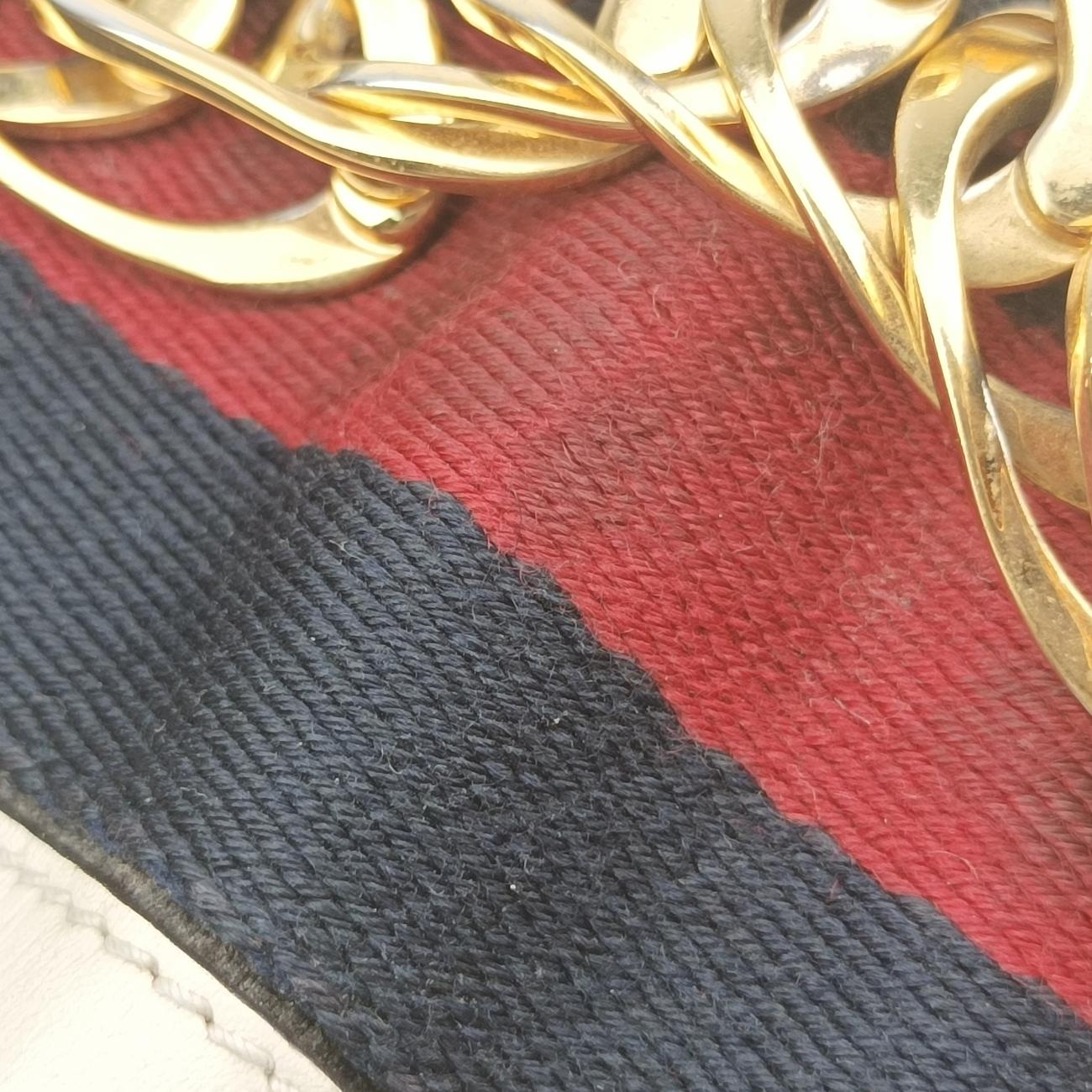 Pre-owned Gucci Sylvie Ivory x Navy x Red Leather 494646 shoulderbag | stylenewstar