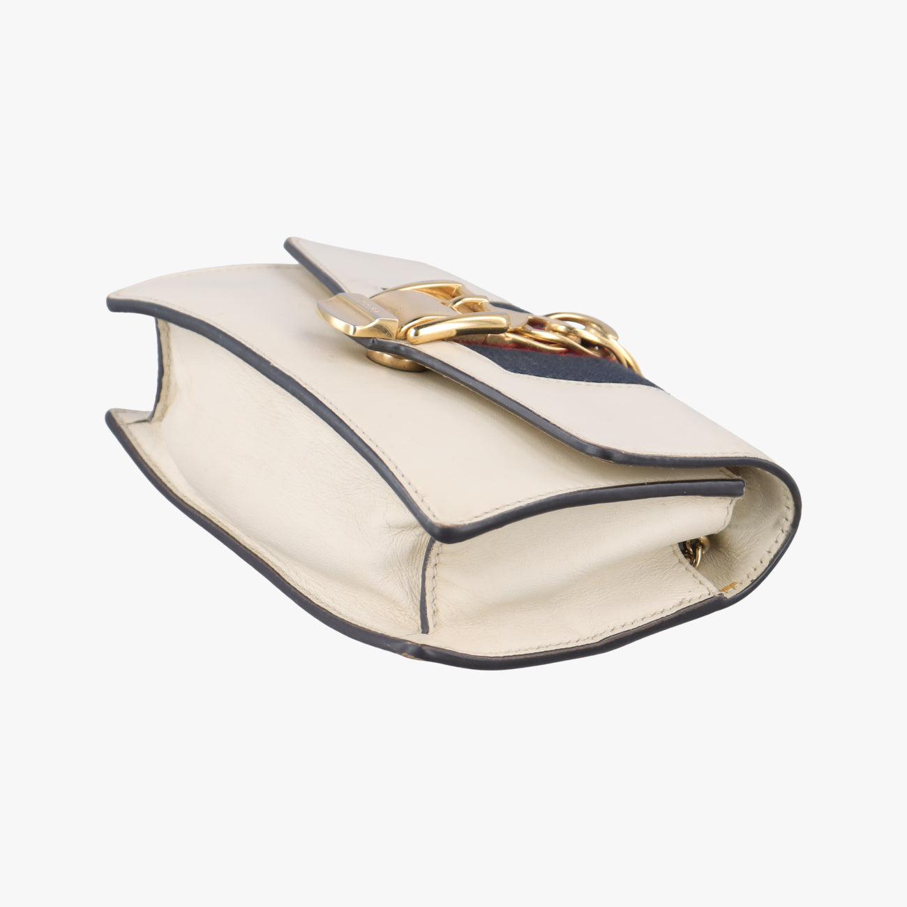 Pre-owned Gucci Sylvie Ivory x Navy x Red Leather 494646 shoulderbag | stylenewstar