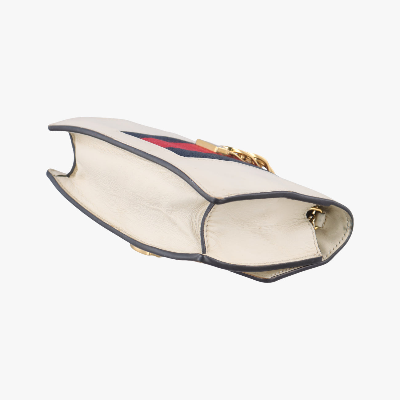 Pre-owned Gucci Sylvie Ivory x Navy x Red Leather 494646 shoulderbag | stylenewstar