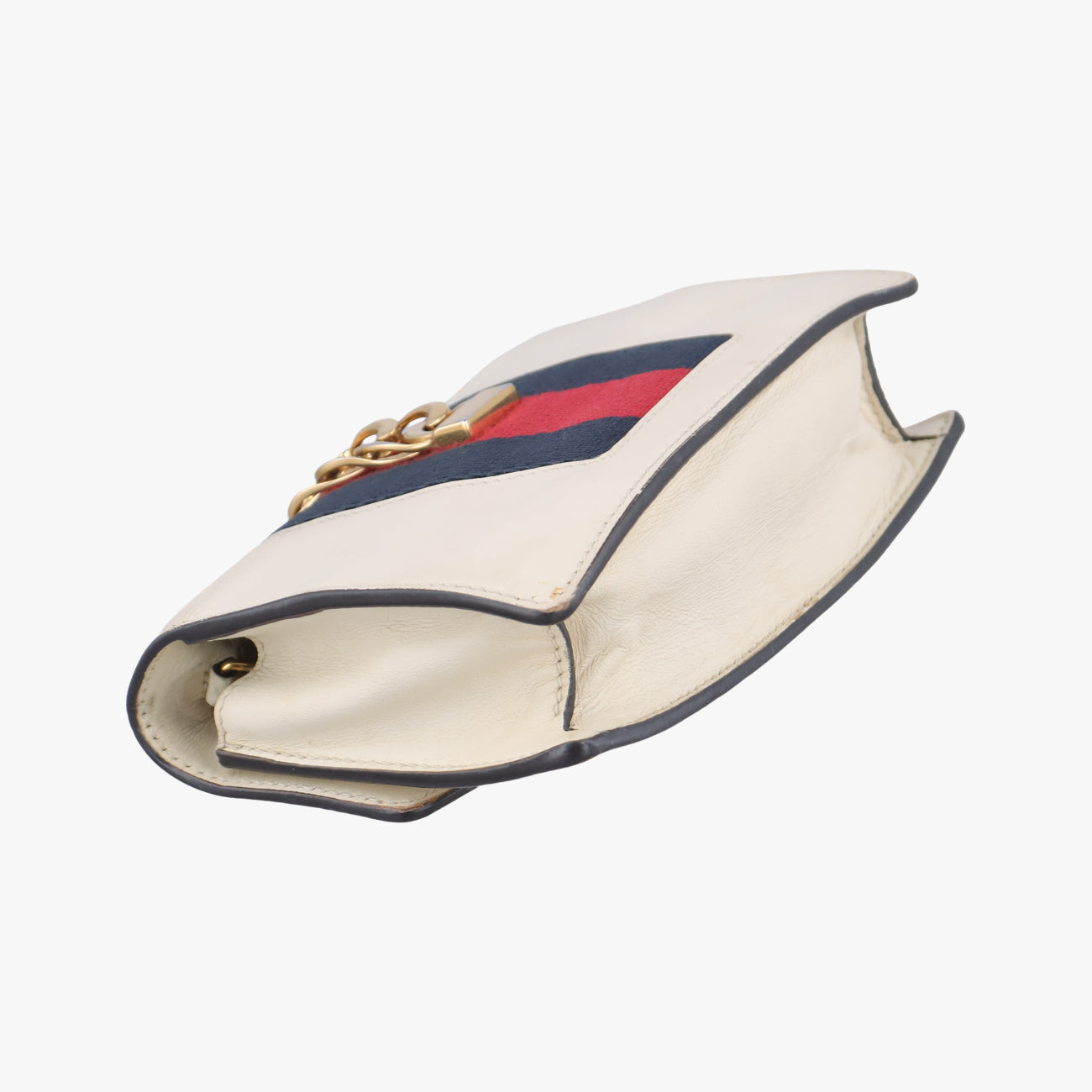 Pre-owned Gucci Sylvie Ivory x Navy x Red Leather 494646 shoulderbag | stylenewstar