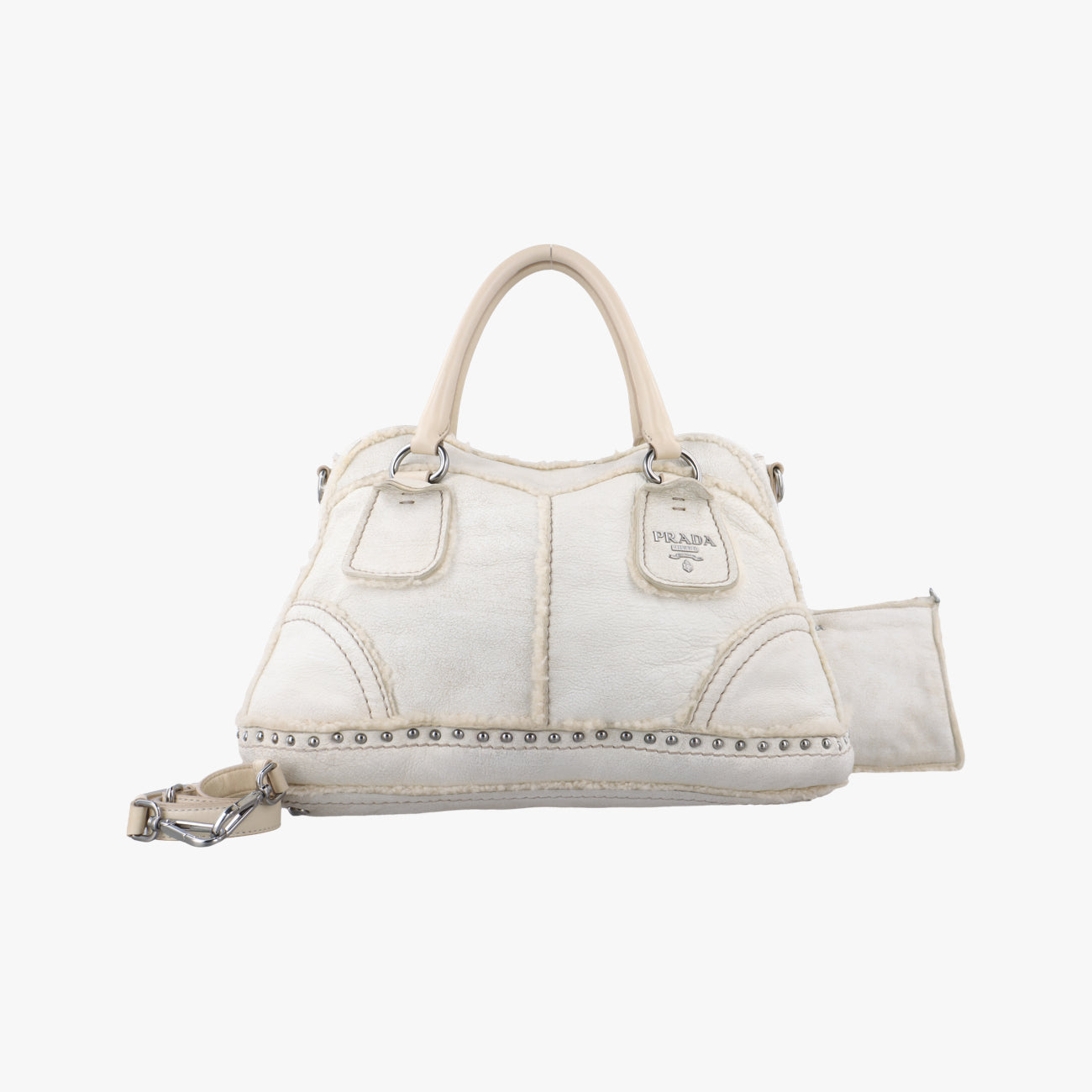 Pre-owned Prada Mouton White Shearling  shoulderbag | stylenewstar
