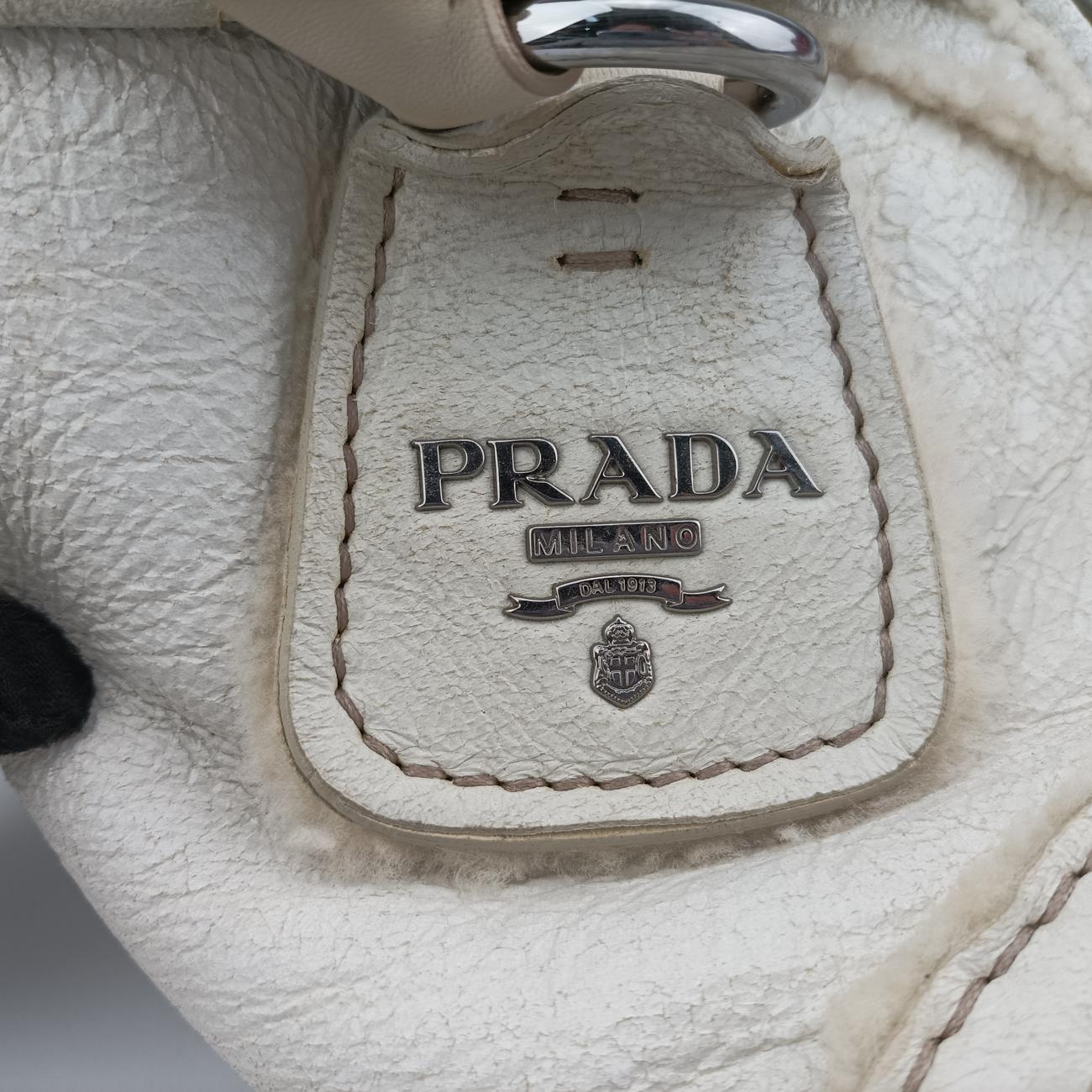 Pre-owned Prada Mouton White Shearling  shoulderbag | stylenewstar