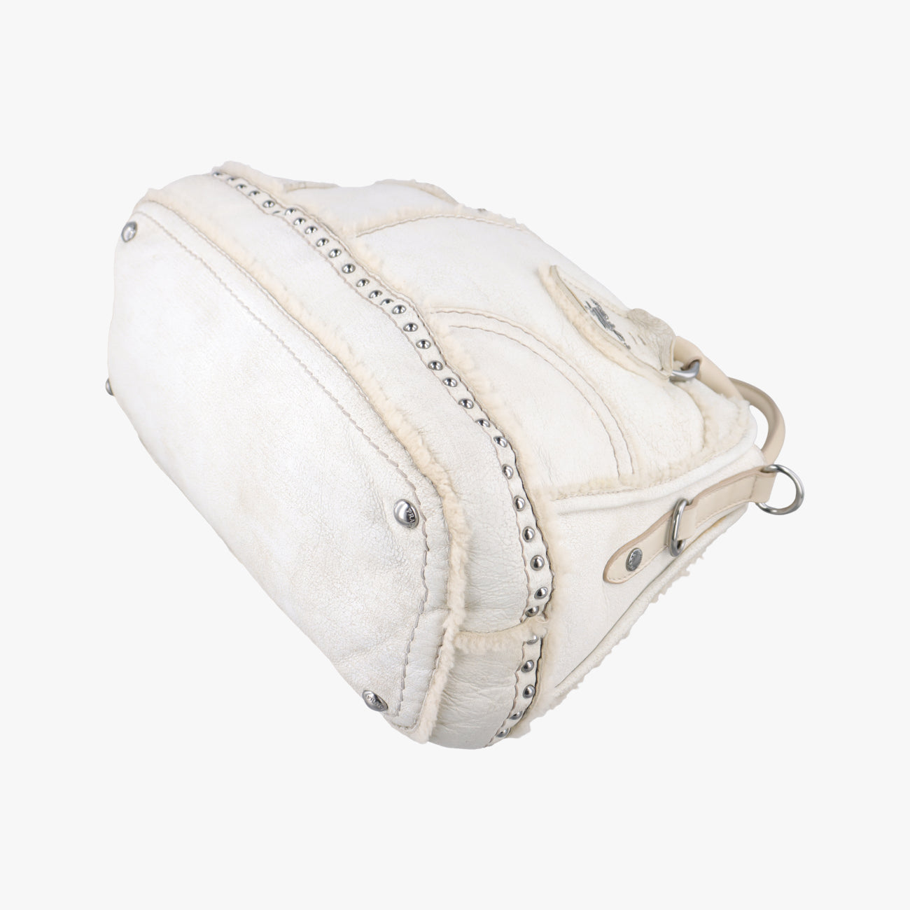 Pre-owned Prada Mouton White Shearling  shoulderbag | stylenewstar