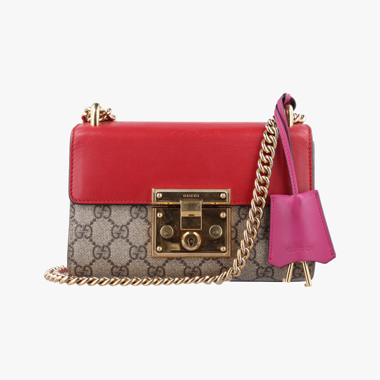 Pre-owned Gucci Padlock beige×red×pink PVC coated canvas 409487 shoulderbag | stylenewstar