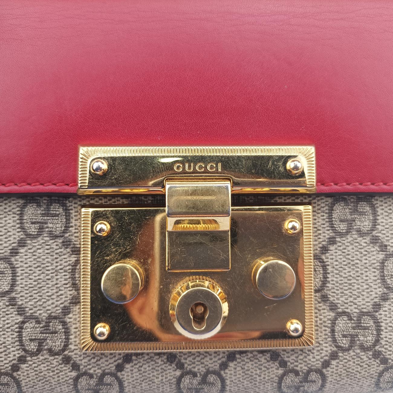 Pre-owned Gucci Padlock beige×red×pink PVC coated canvas 409487 shoulderbag | stylenewstar