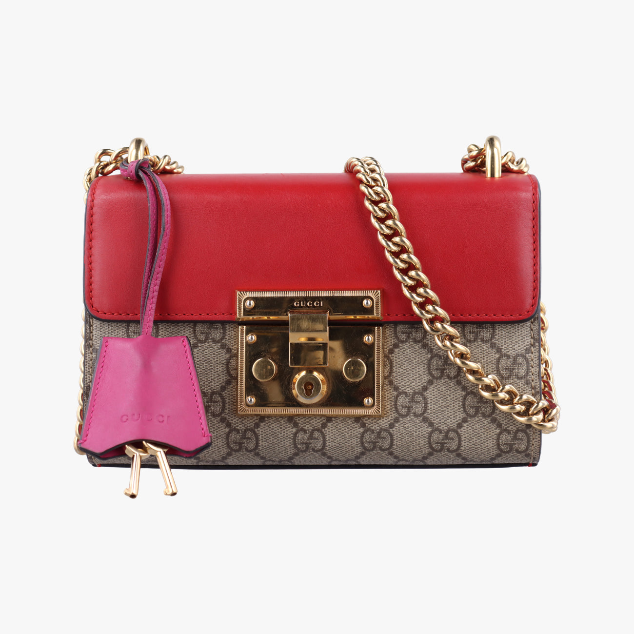 Pre-owned Gucci Padlock beige×red×pink PVC coated canvas 409487 shoulderbag | stylenewstar
