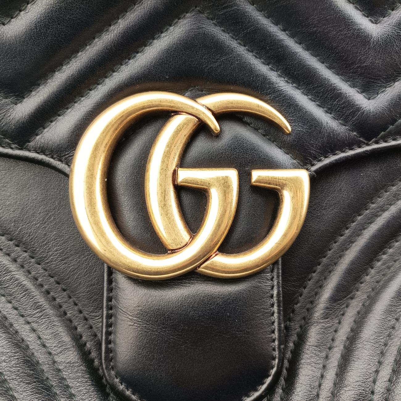 Pre-owned Gucci GG Marmont Black Leather 498109 shoulderbag | stylenewstar
