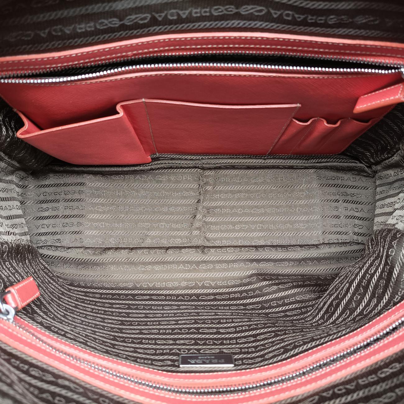 Pre-owned Prada Briefcase Business Orange SAFFIANO Leather VS0305 handbag | stylenewstar