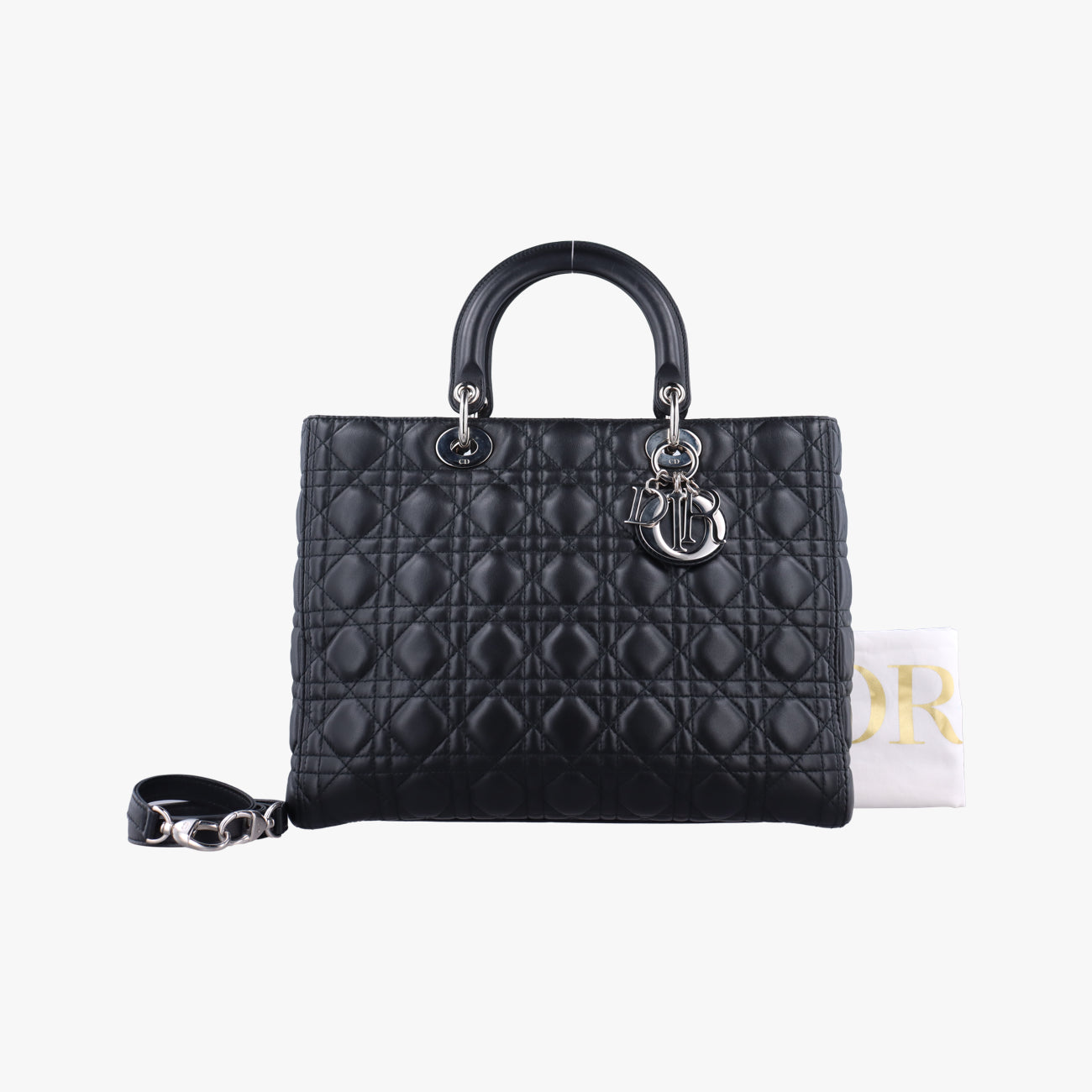 Pre-owned Christian Dior Lady Dior Black lambskin  shoulderbag | stylenewstar