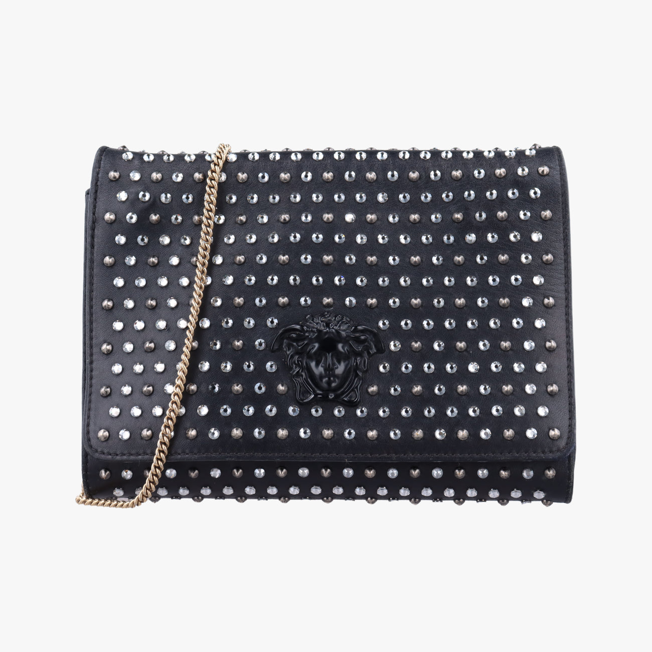 Secondhand VERSACE Studded Palazzo medusa Black Leather  shoulderbag | stylenewstar