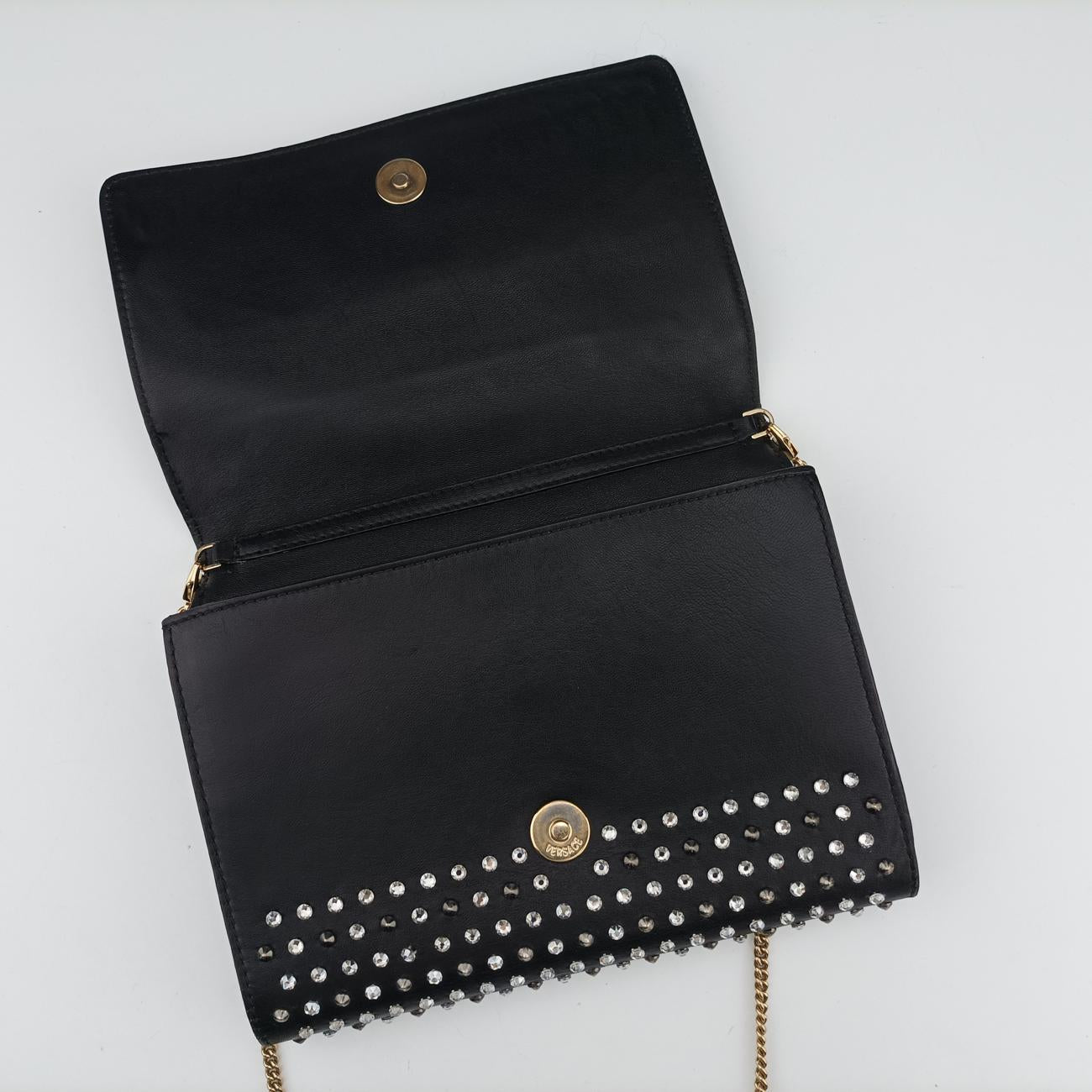 Secondhand VERSACE Studded Palazzo medusa Black Leather  shoulderbag | stylenewstar