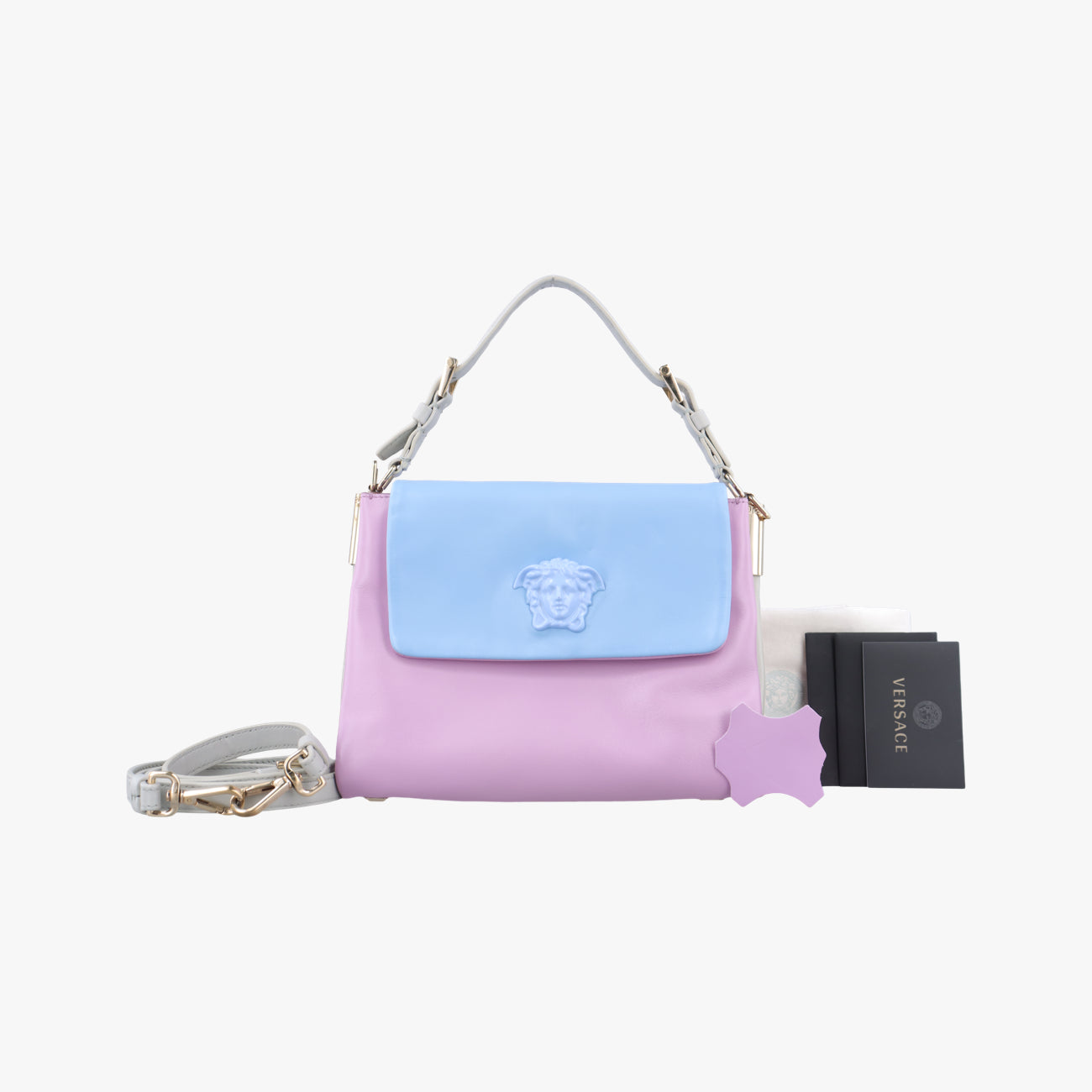 Pre-owned VERSACE La Medusa Blue×Pink lambskin  shoulderbag | stylenewstar