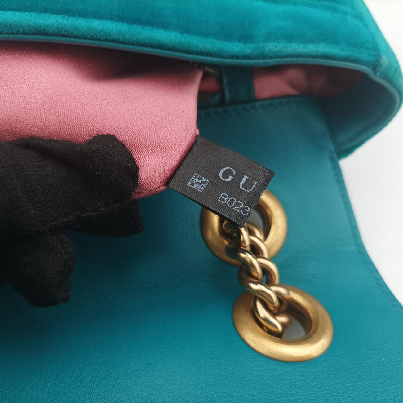 Pre-owned Gucci GG Marmont Blue velour 443497 shoulderbag | stylenewstar