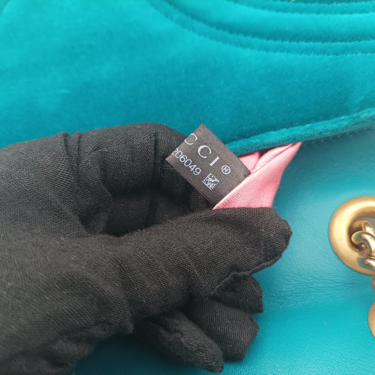 Pre-owned Gucci GG Marmont Blue velour 443497 shoulderbag | stylenewstar