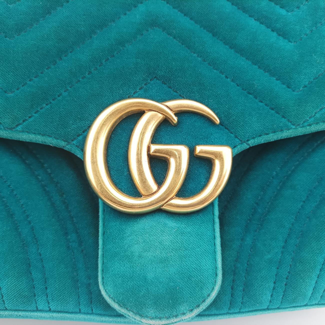 Pre-owned Gucci GG Marmont Blue velour 443497 shoulderbag | stylenewstar