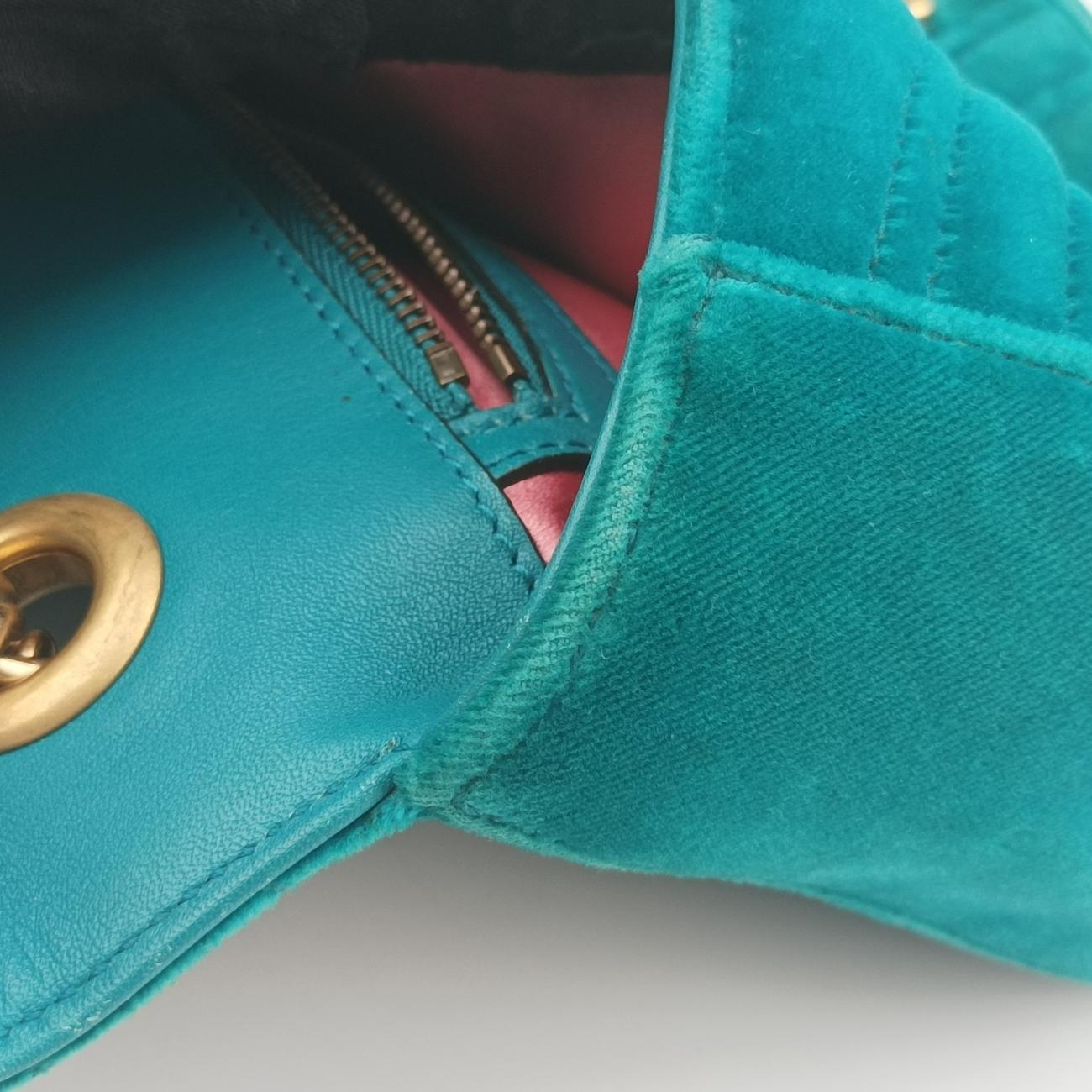 Pre-owned Gucci GG Marmont Blue velour 443497 shoulderbag | stylenewstar