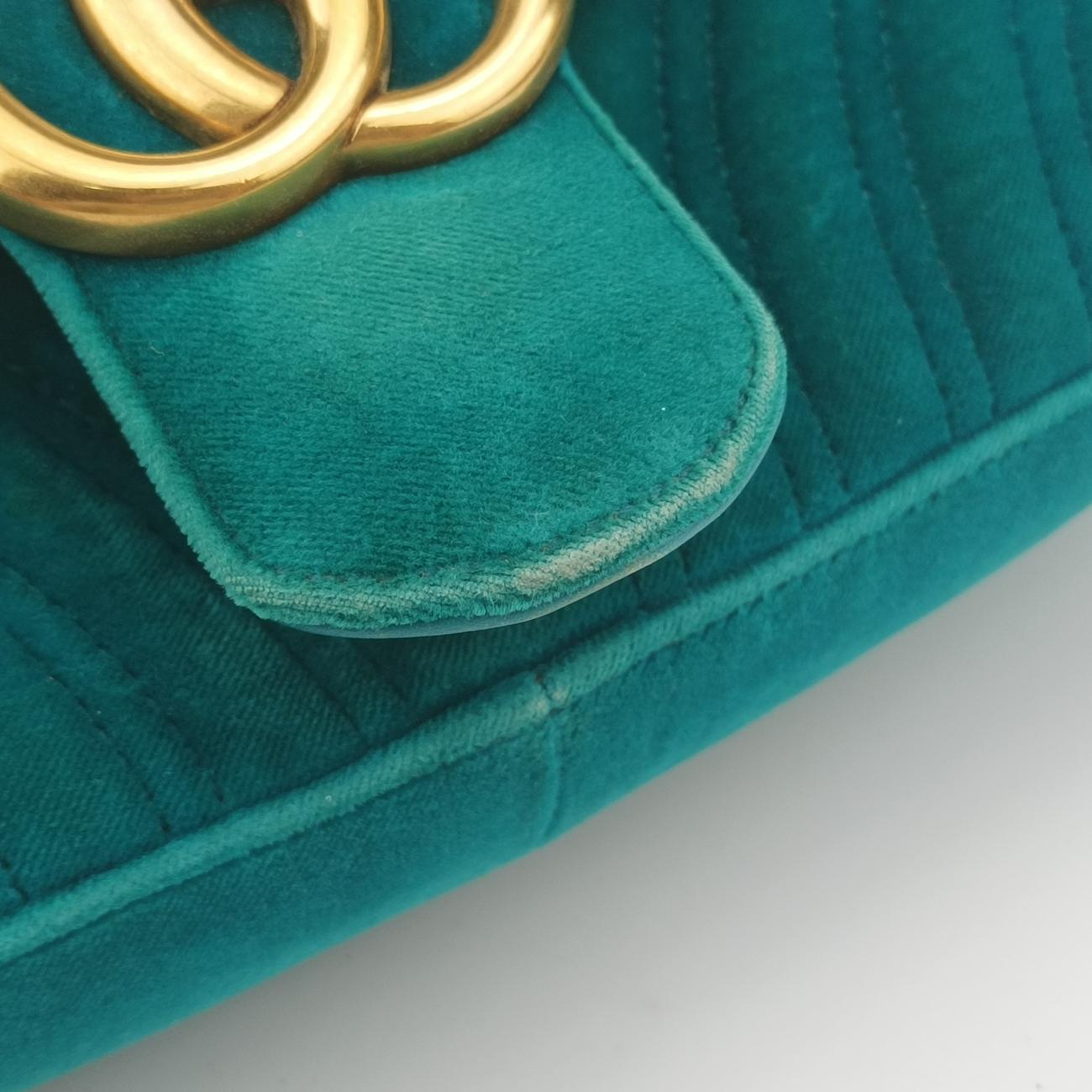 Pre-owned Gucci GG Marmont Blue velour 443497 shoulderbag | stylenewstar