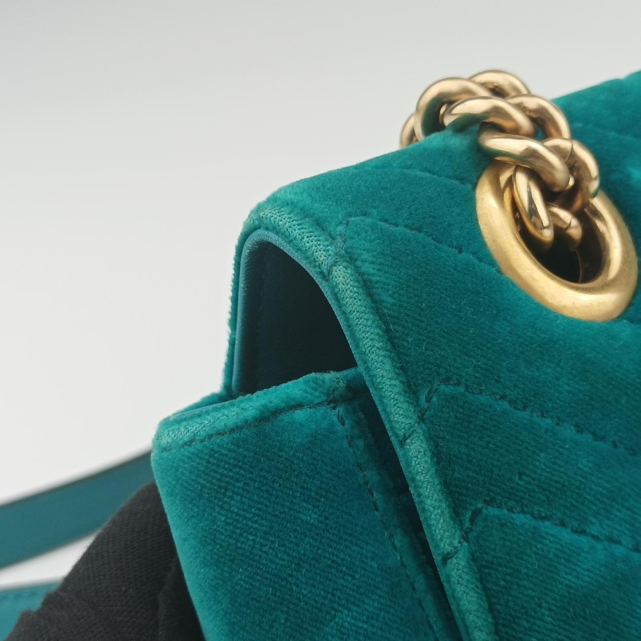 Pre-owned Gucci GG Marmont Blue velour 443497 shoulderbag | stylenewstar