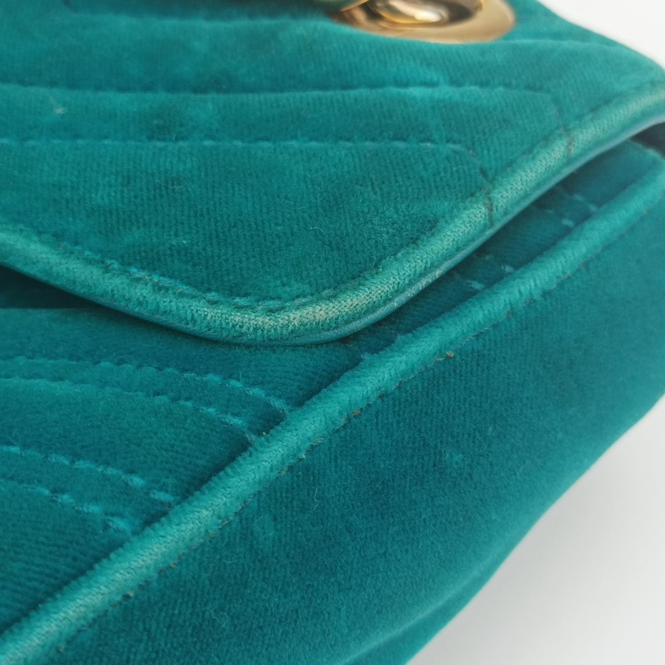 Pre-owned Gucci GG Marmont Blue velour 443497 shoulderbag | stylenewstar