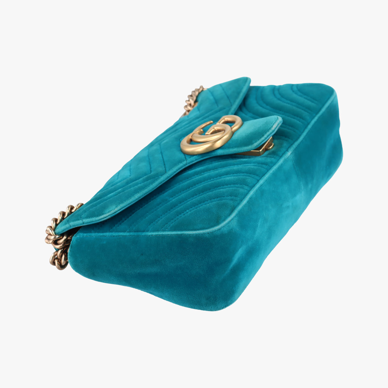 Pre-owned Gucci GG Marmont Blue velour 443497 shoulderbag | stylenewstar