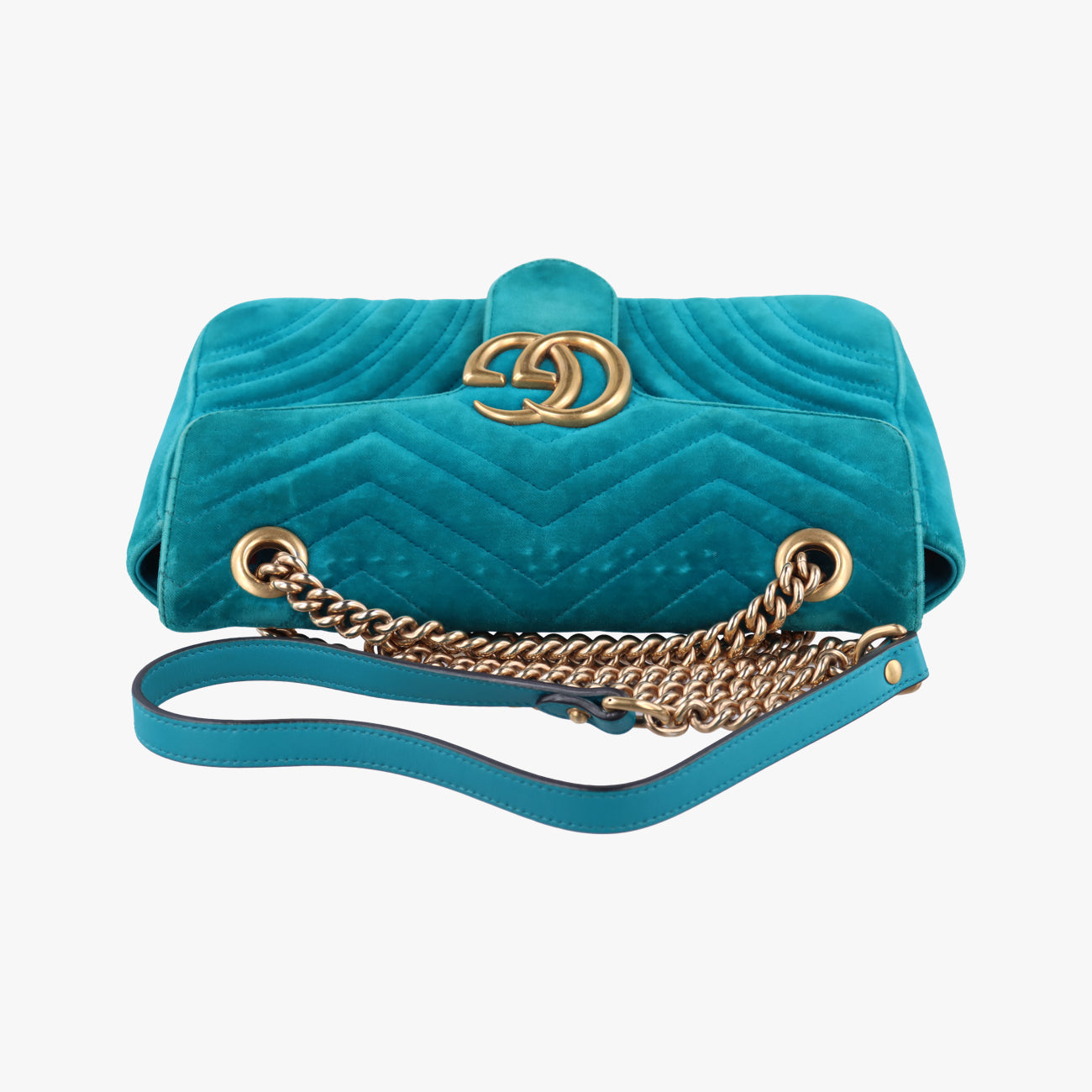 Pre-owned Gucci GG Marmont Blue velour 443497 shoulderbag | stylenewstar