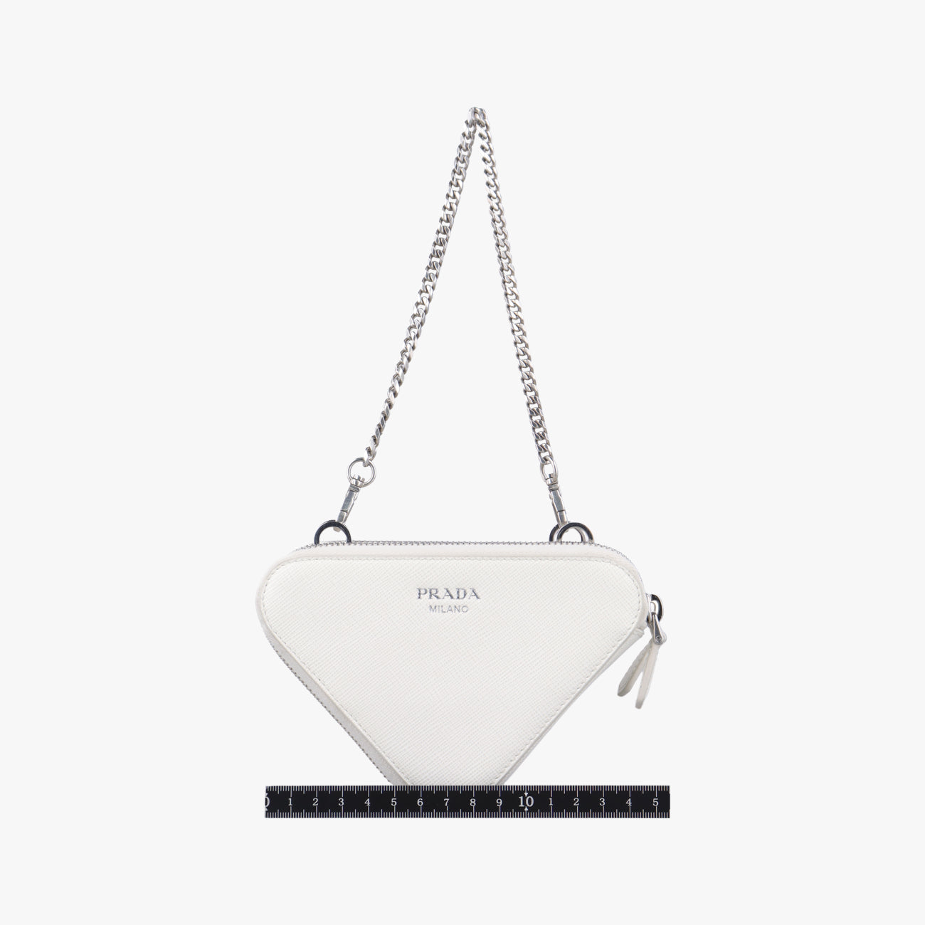 Pre-owned Prada Triangle Logo Plate White SAFFIANO Leather 1NR015 shoulderbag | stylenewstar