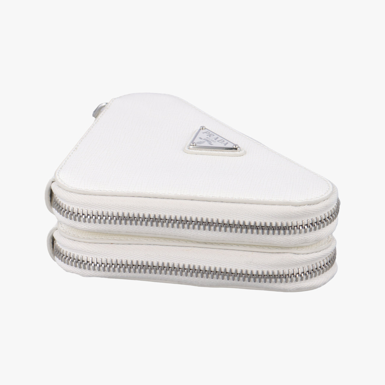 Pre-owned Prada Triangle Logo Plate White SAFFIANO Leather 1NR015 shoulderbag | stylenewstar