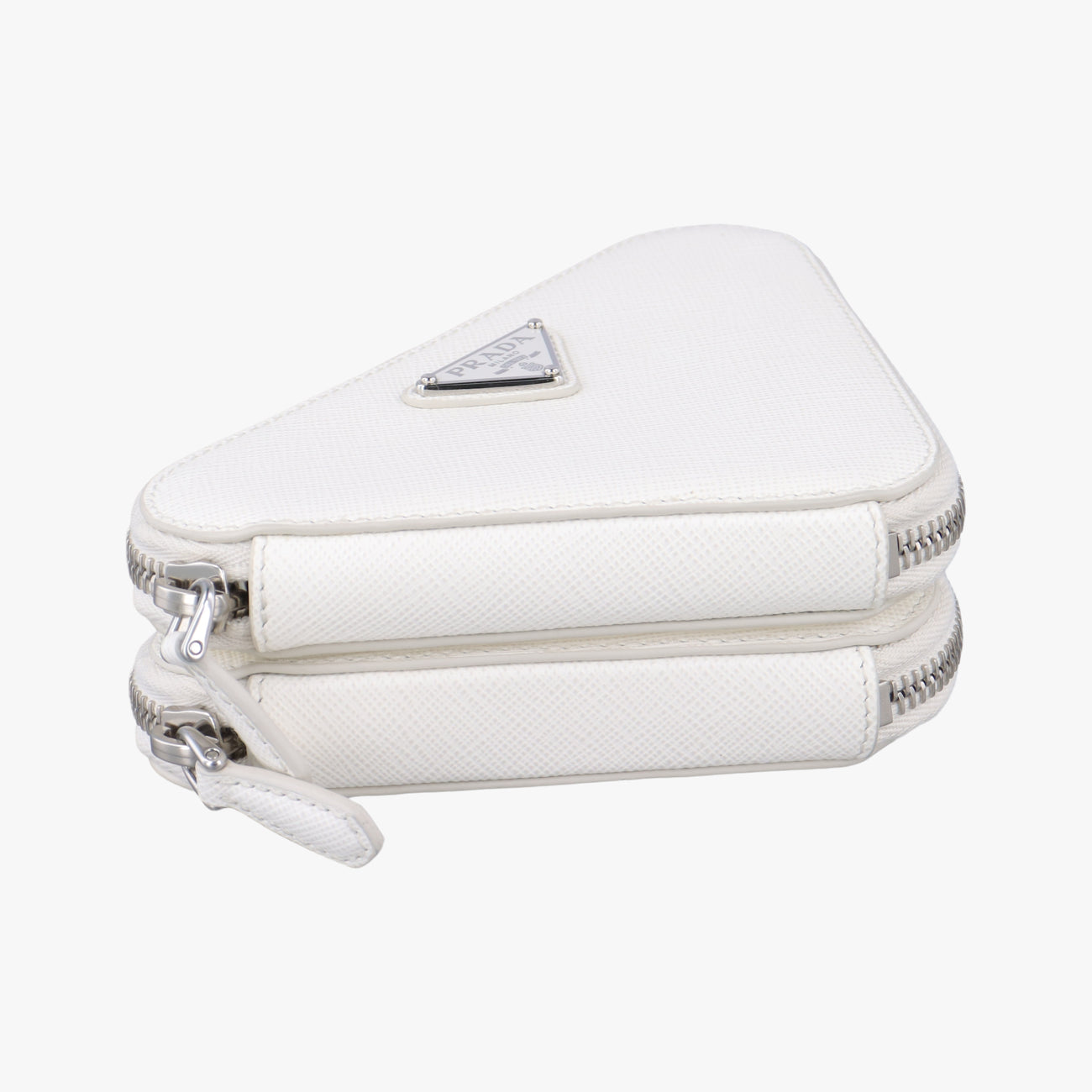 Pre-owned Prada Triangle Logo Plate White SAFFIANO Leather 1NR015 shoulderbag | stylenewstar