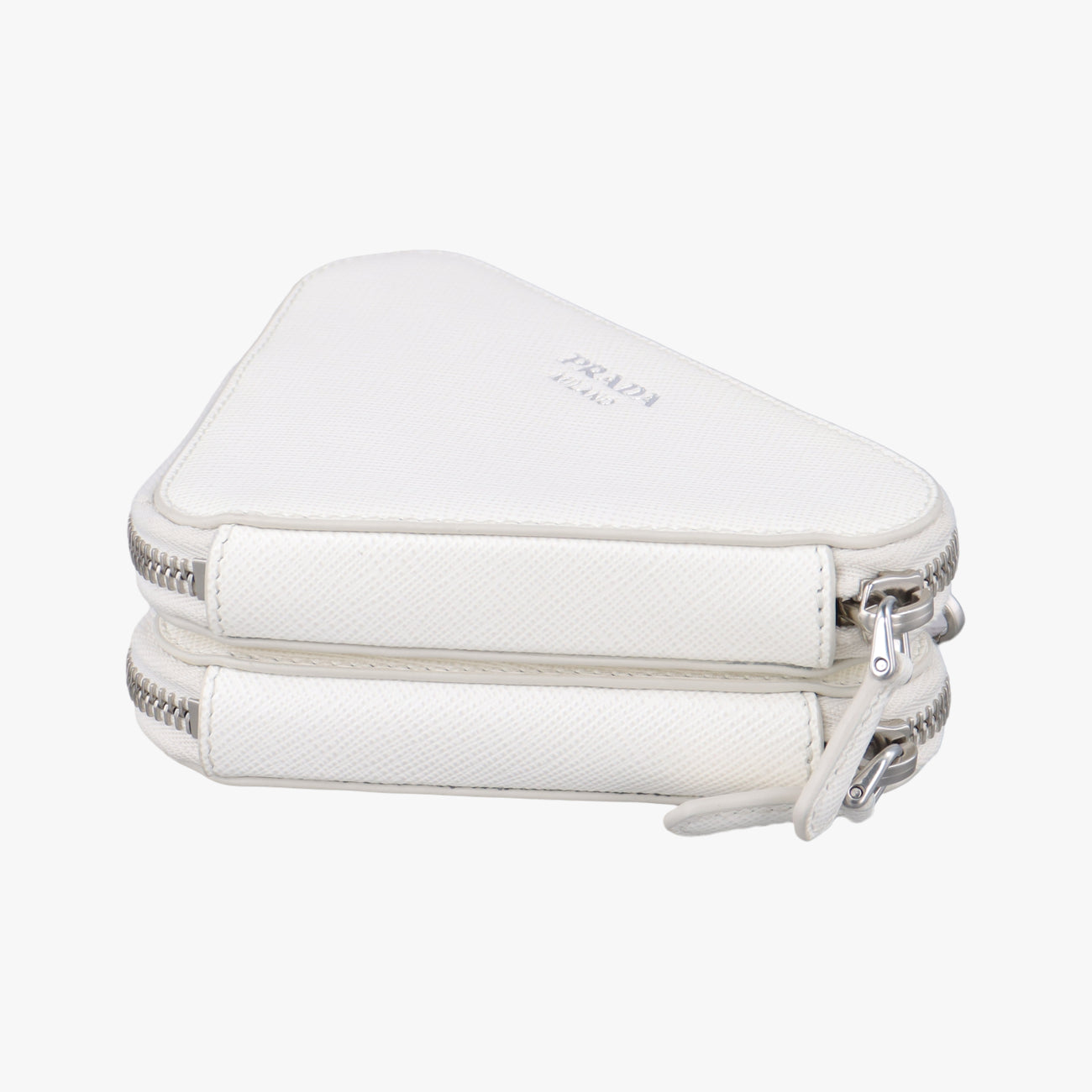 Pre-owned Prada Triangle Logo Plate White SAFFIANO Leather 1NR015 shoulderbag | stylenewstar