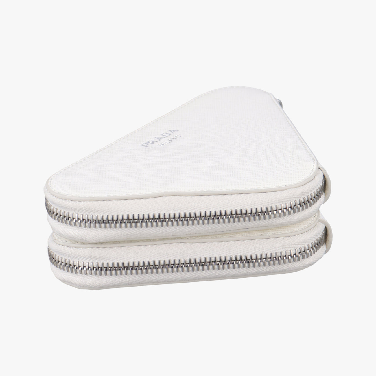 Pre-owned Prada Triangle Logo Plate White SAFFIANO Leather 1NR015 shoulderbag | stylenewstar