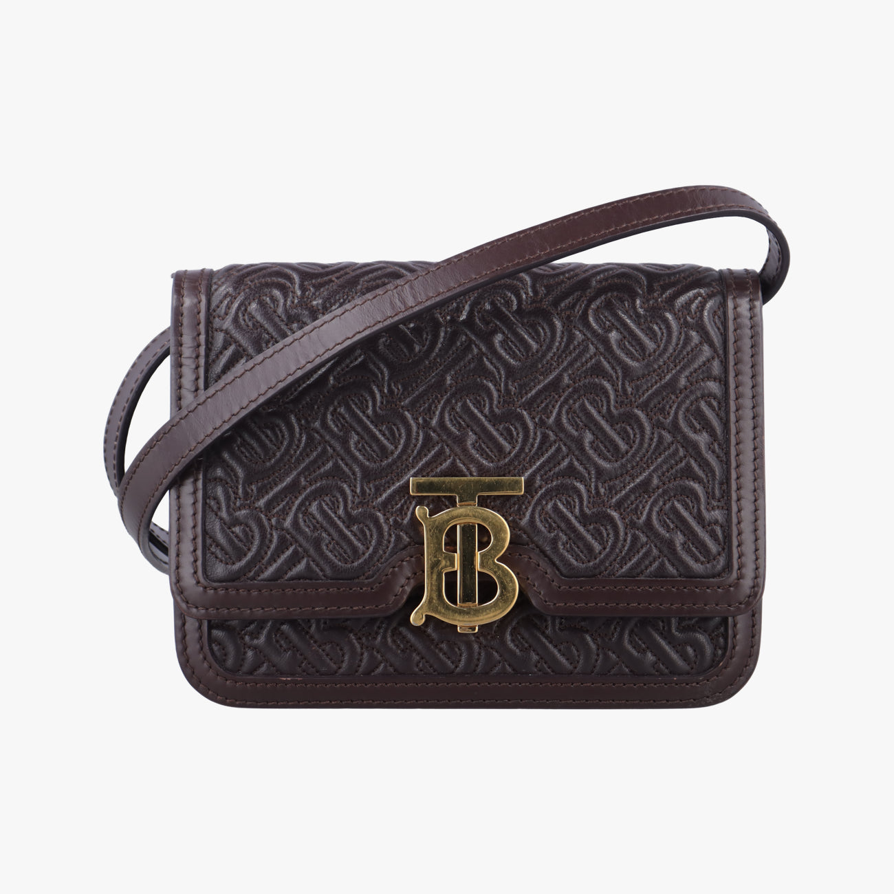 Pre-owned Burberry Mini Quilted Monogram TB Burgundy Leather  shoulderbag | stylenewstar