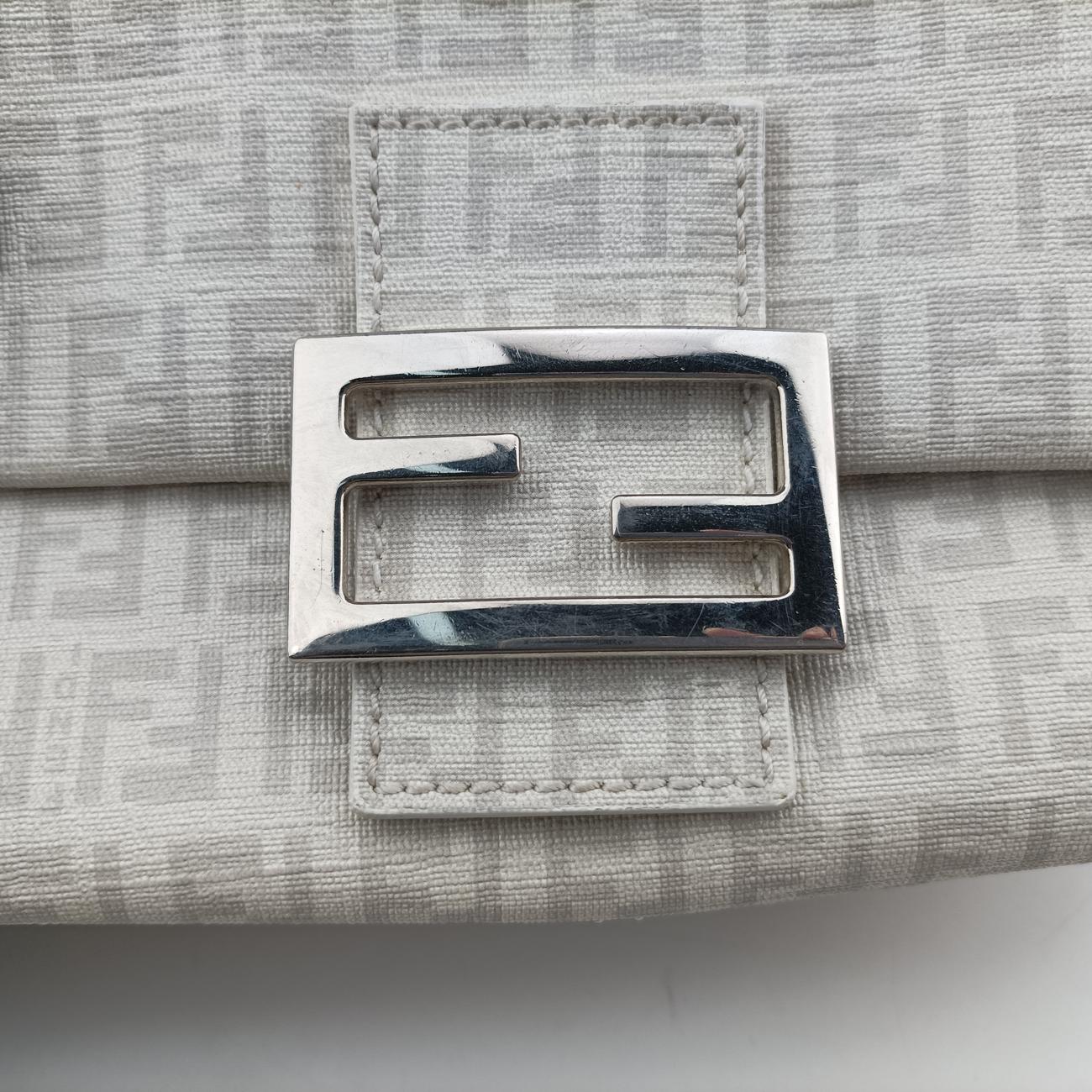 Pre-owned Fendi Baguette White PVC coated canvas 8BR180 handbag | stylenewstar